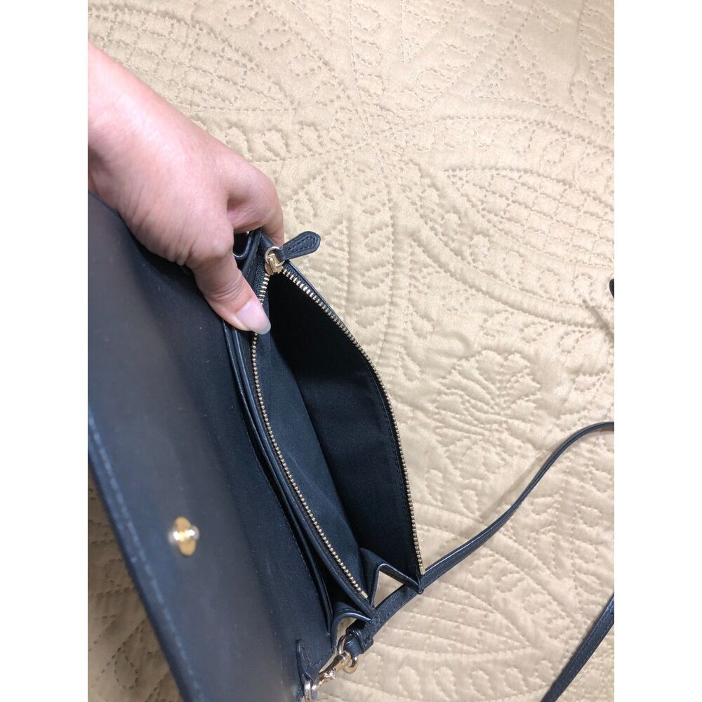 Coach Anna Foldover Crossbody Clutch 3036 Philippines Black Monogram Bag C2132 - Picture 9 of 10